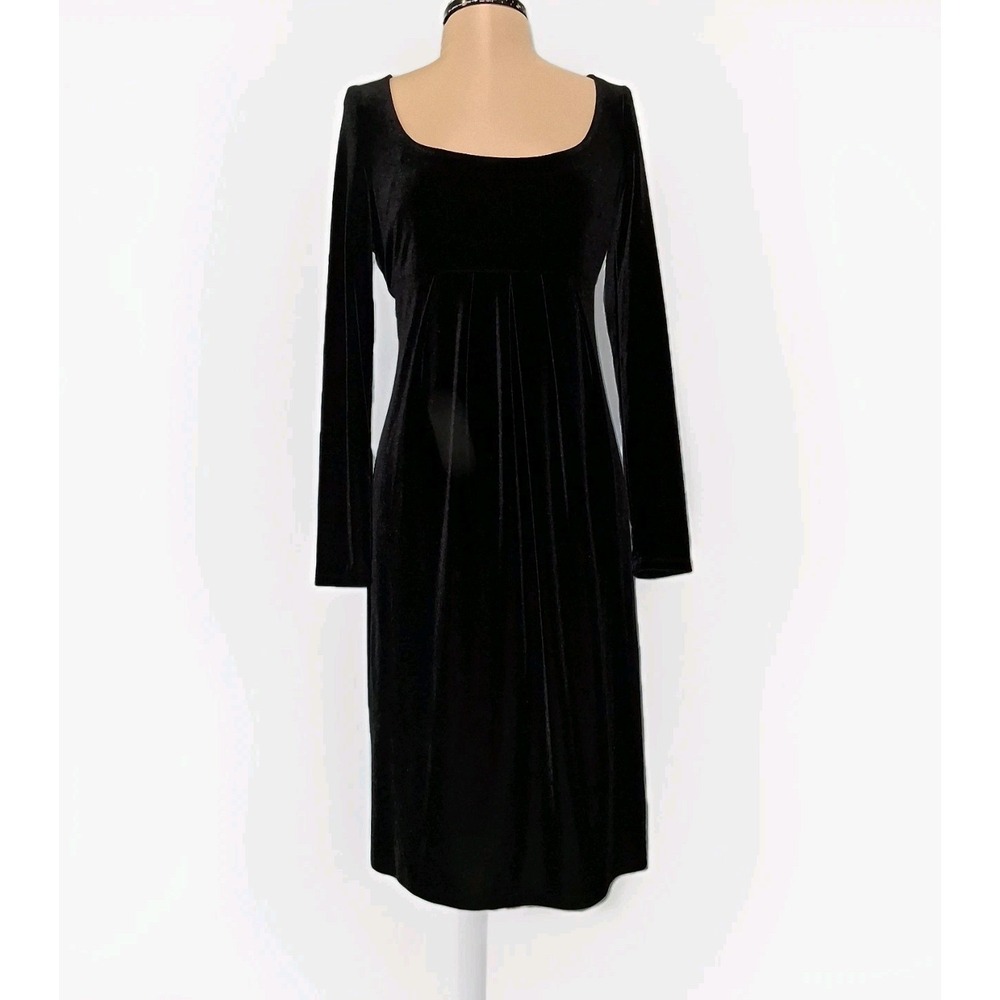 Jones New York Empire Waist‎ Velvet Babydoll Dress 8 Black Boat Neck Long Sleeve